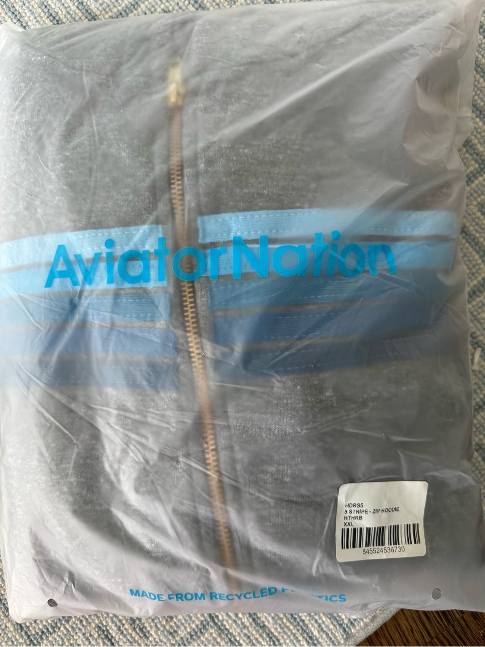 NWT Aviator Nation men’s zip up hoodie in heather grey with blue stripes